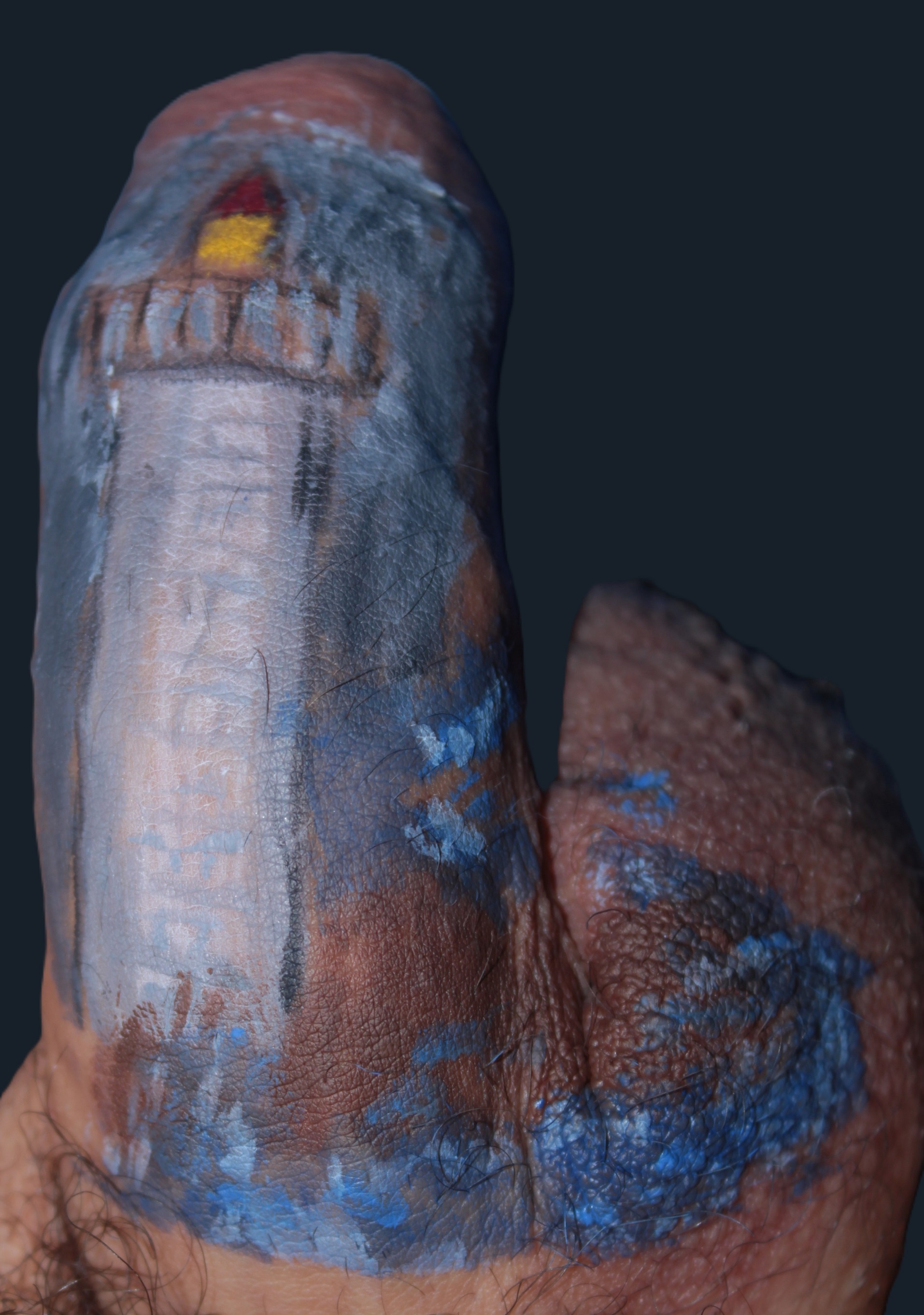 painting on a flacid penis of a lighthouse