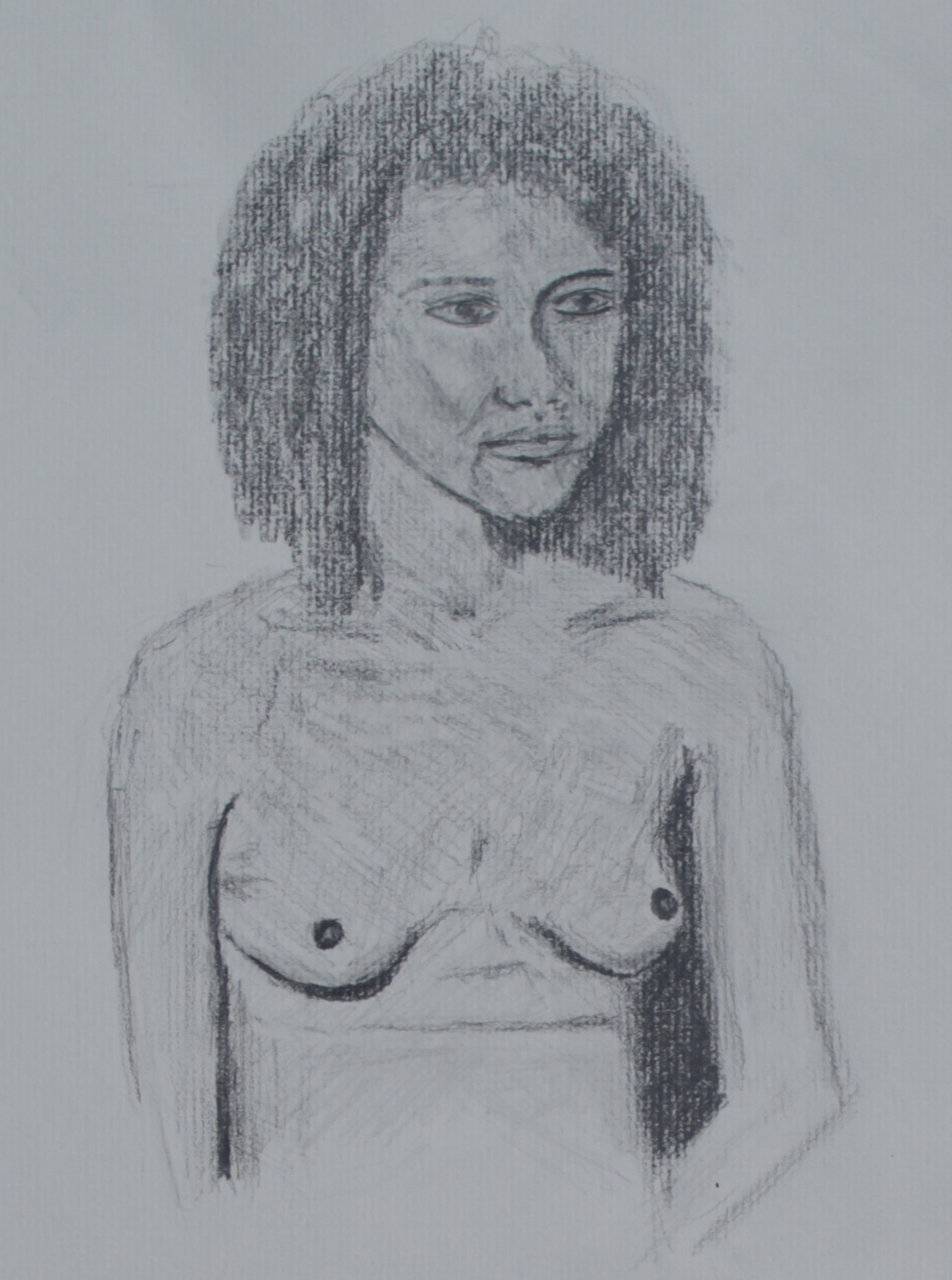 pencil drawing of topless female model