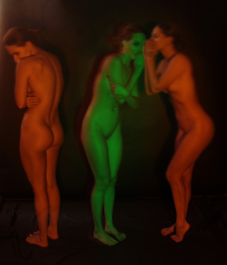 light painting of nude female: multiple exposure - three of her