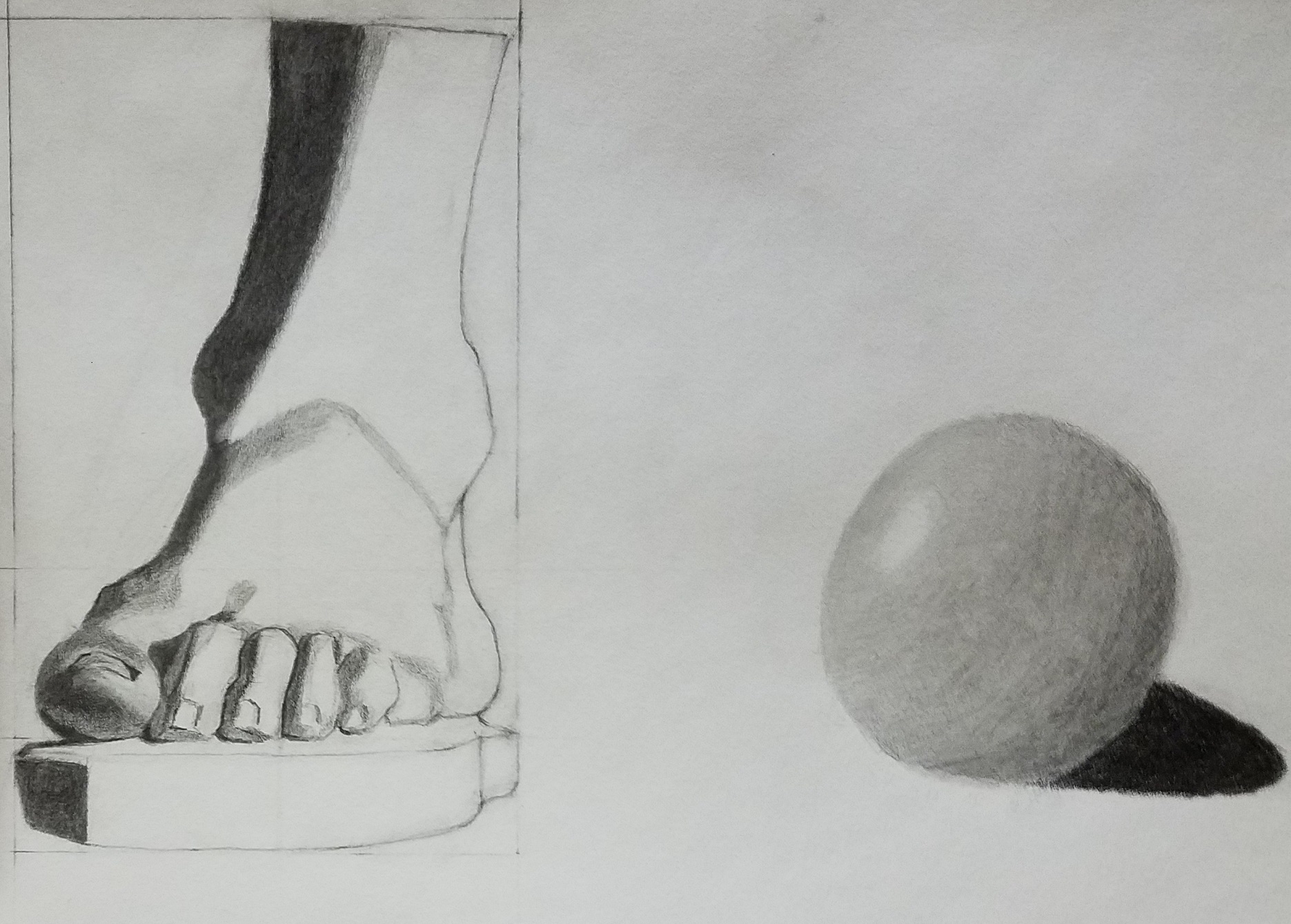drawing of foot and sphere