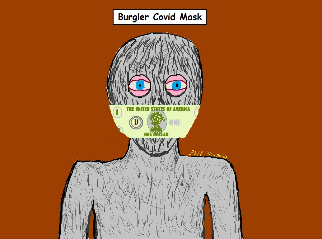 digital drawing of masked burgler wearing a dollar bill over his burgler hood